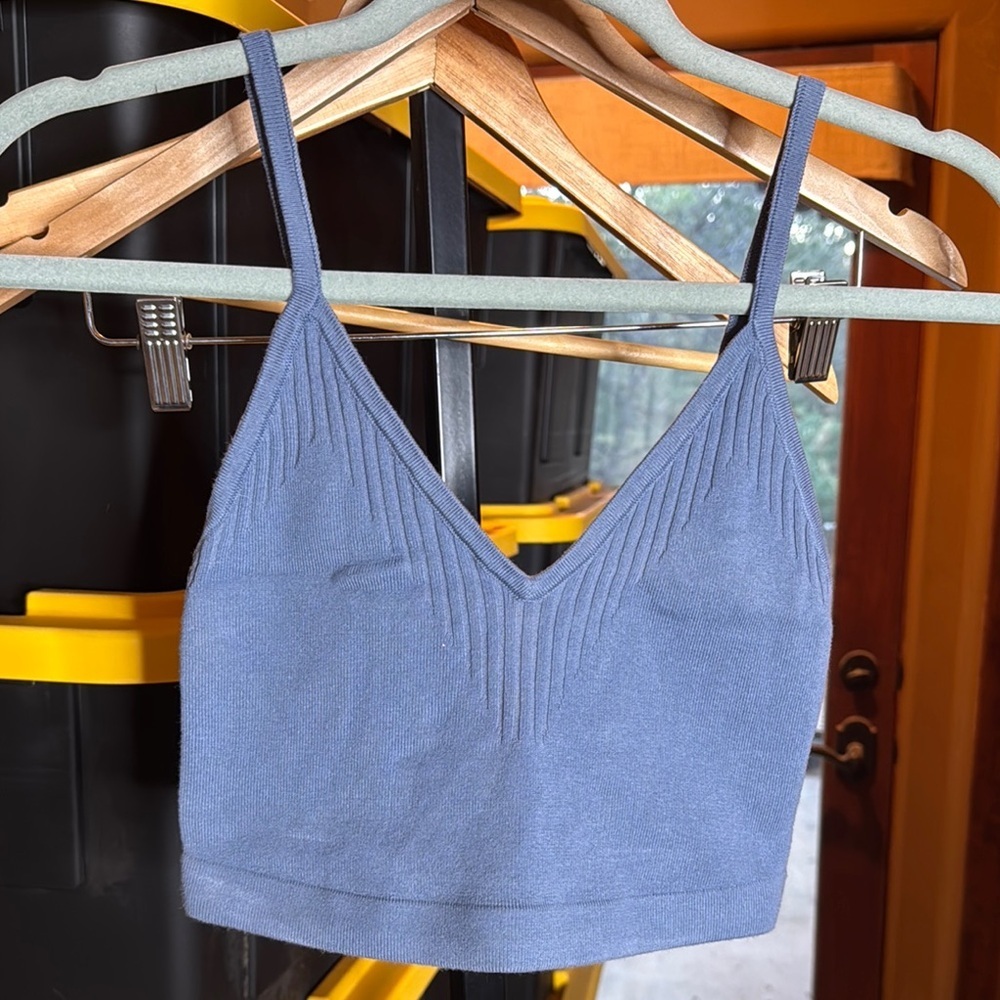 NWT Calvin Klein Jeans Blue Ribbed Knit Crop Cami Bralette Top Size Small